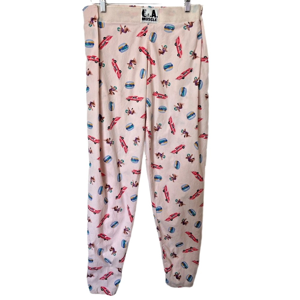 Vtg L.A. Muscle Baggy MC Hammer Pants Adjustable Waist Pink Retro 50's Print